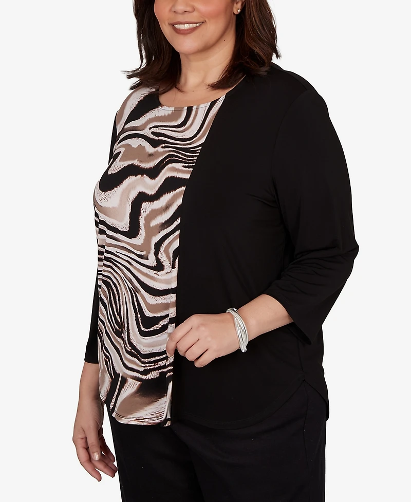 Alfred Dunner Plus Vertical Spliced Animal Puff Printed Top