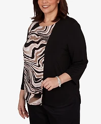 Alfred Dunner Plus Vertical Spliced Animal Puff Printed Top