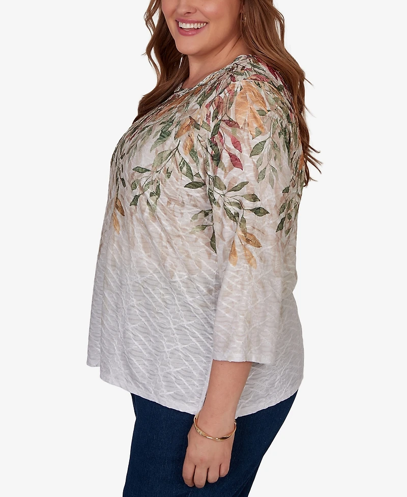Alfred Dunner Plus Autumn Leaves Braided Neck Top