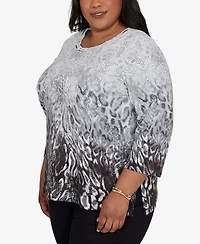 Alfred Dunner Plus Mono Ombre Animal Print Top