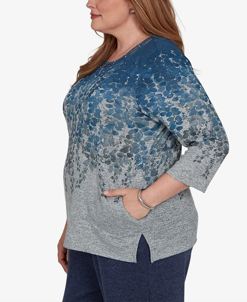 Alfred Dunner Plus Falling Leaves Pocket Knit Top