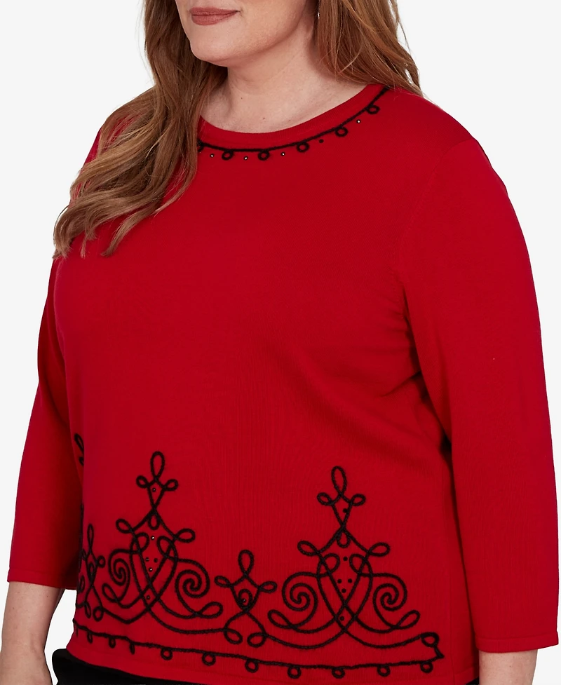 Alfred Dunner Plus Border Scroll Soutache Sweater