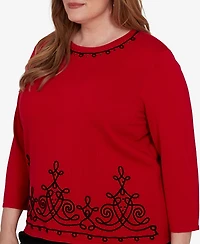 Alfred Dunner Plus Border Scroll Soutache Sweater