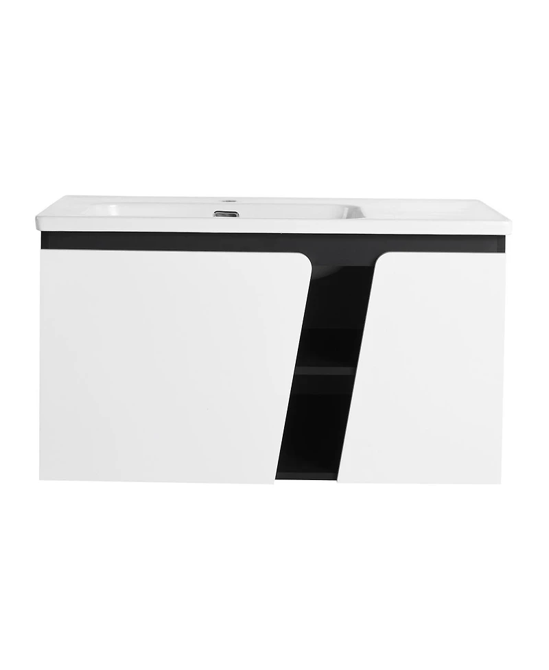 Sillysis Wall Mounted Bathroom Vanity with Ceramic Sink, Soft Close Doors, Plywood Cabinet, Ample Storage for Modern Bathrooms