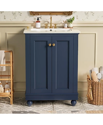 Sillysis 24 Inch Bathroom Vanity with Ceramic Sink, Soft Close Doors, Adjustable Shelf for Modern Bathrooms