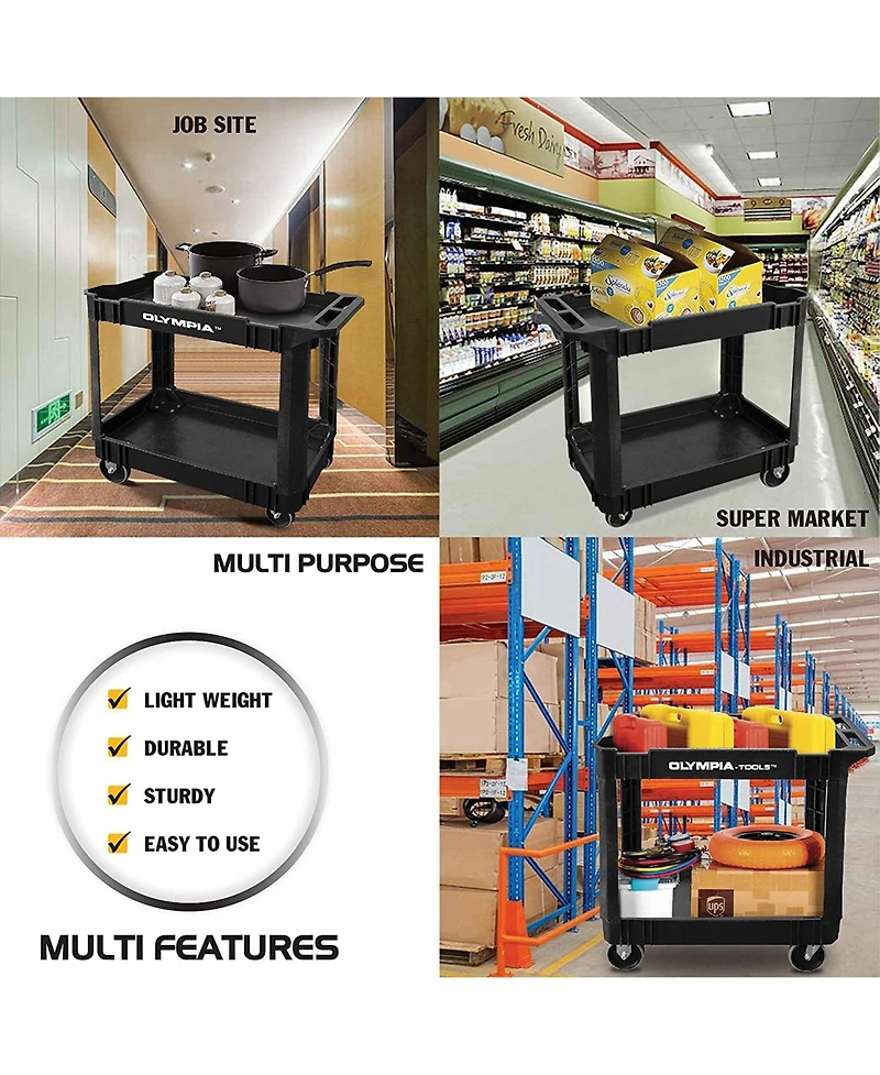 Olympia Tools 500 Pound Capacity Plastic Rolling Utility Cart Shelves