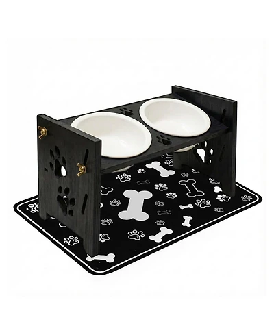 Aronkl Elevated Pet Feeding Stand Adjustable Height Angle Ceramic Bowls with Anti Splash Mat