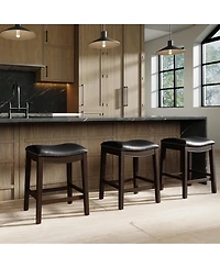 Clihome 26 Inch Counter Height Bar Stool Solid Wood Frame with Pu Leather Seat