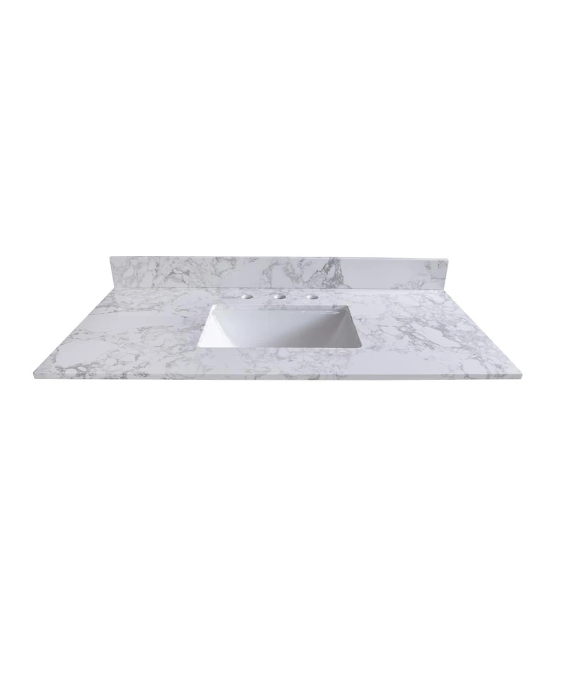 Sillysis 31/37/43 Inch Carrara Marble Stone Vanity Top with Ceramic Undermount Sink and Backsplash, Polished Surface for Vanity Cabinet