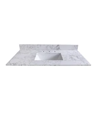 Sillysis 31/37/43 Inch Carrara Marble Stone Vanity Top with Ceramic Undermount Sink and Backsplash, Polished Surface for Vanity Cabinet