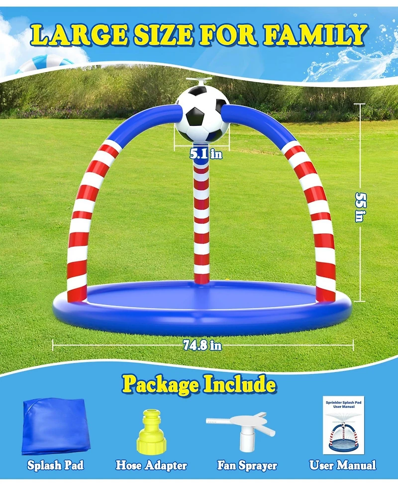 Aofar 75" Splash Pad Sprinkler Play Mat Soccer Water Spray Yard Family Dogs