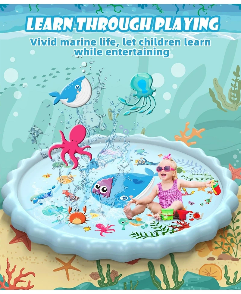 Aofar 90.5" Splash Pad Sprinkler Play Mat Kids Outdoor Water Pool