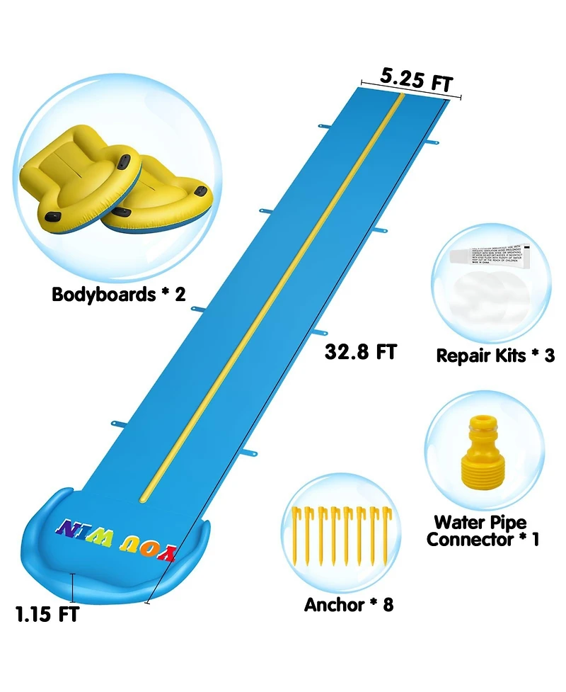Aofar 32.8Ft Inflatable Water Slide Double Lane Outdoor Play