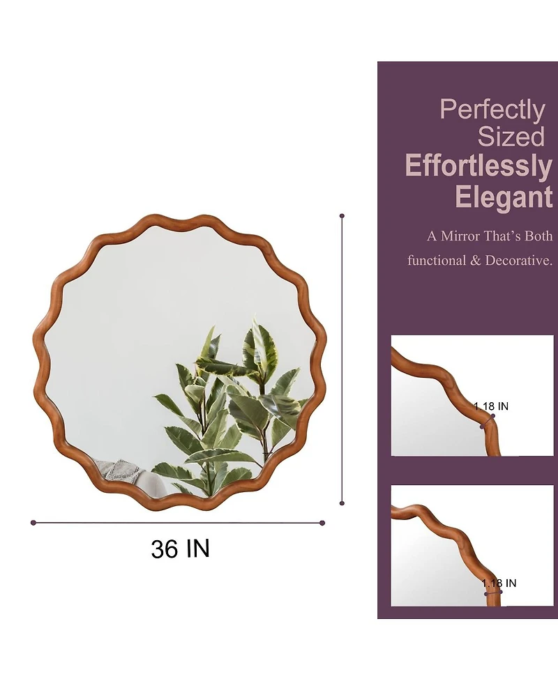 Laoties 36" Round Decorative Wall Mirror with Wavy Design for Bedroom, Bathroom