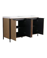 Sillysis 59 Inch Double Sink Bathroom Vanity with Resin Top, Soft Close Doors, Adjustable Shelf, Plywood Cabinet for Modern Bathrooms