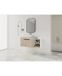 Sillysis Wall Mounted Bathroom Vanity with Ceramic Vessel Sink, Side Storage Shelf, Soft Close Doors