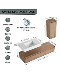 Sillysis 59 Inch Wall Mounted Bathroom Vanity Set with Resin Sink, Soft Close Drawers, Side Cabinet, Modern Floating Storage Solution