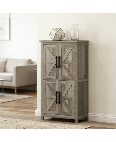 Clihome Farmhouse Storage Cabinet Rustic Floor Cabinet with Barn Door, Adjustable Shelves