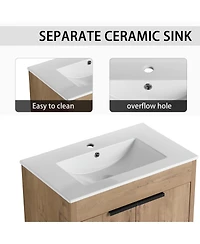 Sillysis Inch Freestanding Double Bathroom Vanity Set with Ceramic Sinks, Plywood Cabinets