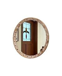 Laoties 23.6" Rustic Round Accent Mirror with Distressed Frame and Rivet Design for Entryway, Living Room Decor