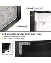 Laoties Modern Floating Glass Wall Mirror, Matte Black Bathroom Vanity Mirror with Aluminum Frame