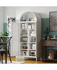 Boyel Living Metal Arched Kitchen Pantry Cabinet, Storage Bookcase with 6 Adjustable Shelves and Gold Handles