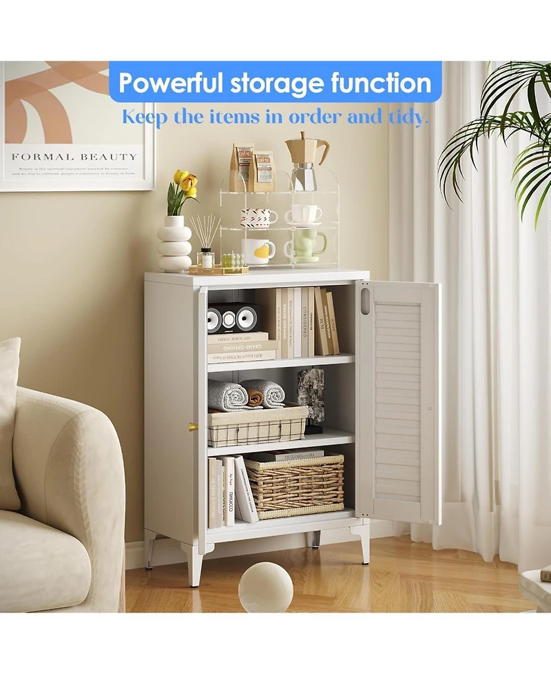 Boyel Living Metal Bathroom Floor Cabinet w/ Doors, Freestanding Organizer with 2 Adjustable Shelves and Legs
