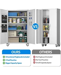 Boyel Living 72" Metal Garage Storage Cabinet with Wheels and Pegboard, Wide Rolling Tool Organizer with Doors