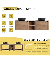 Sillysis 71 Inch Wall Mounted Double Bathroom Vanity with Stone Countertop, Ceramic Vessel Sinks