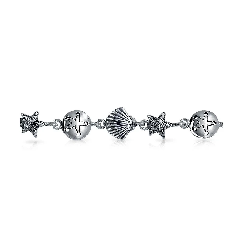 Bling Jewelry Beach Theme Nautical Multi Charm Sand Dollar Sea Shell Starfish Bracelet .925 Sterling Silver 7 inch