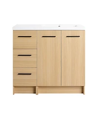 Sillysis 36 Inch Freestanding Bathroom Vanity with 3 Drawer Cabinet, Integrated Resin Sink, Soft-Close Doors and Adjustable Storage