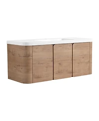 Sillysis 48 Inch Wall Mounted Modern Bathroom Vanity with Resin Sink, Soft Close Doors, Plywood Cabinet, Storage Space