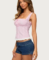 Edikted Women's Zeffie Textured Gingham Tie Front Top