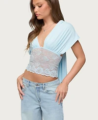 Edikted Women's Eloria Lacey Flutter Tie Top