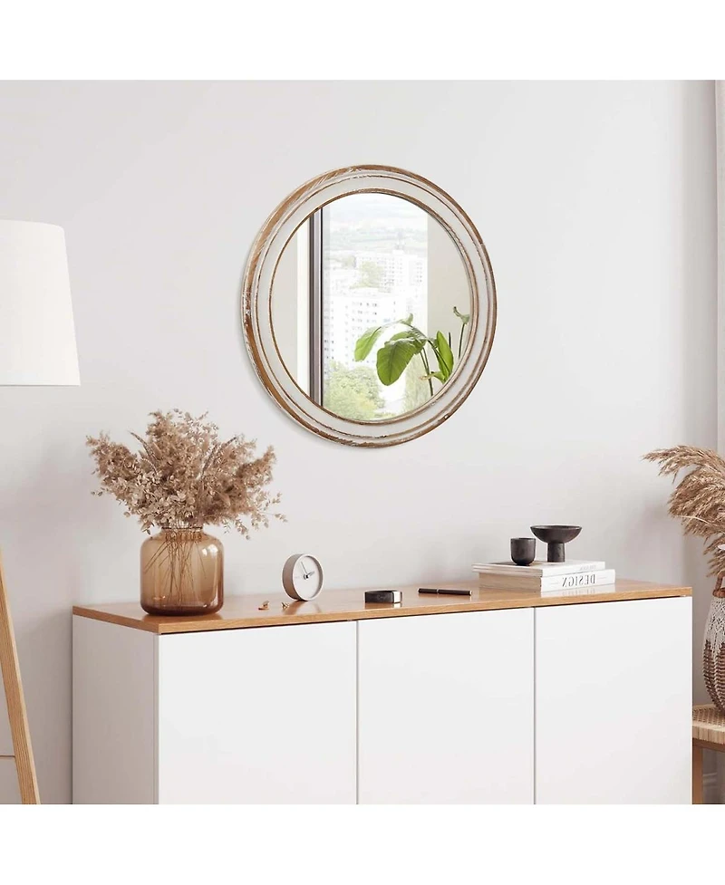Laoties Round Farmhouse Wall Mirror, Wood