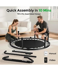 Bcan SP3 Foldable Mini Rebounder Trampoline with Adjustable T Shape Foam Handrail 48 Inch Indoor Garden Workout Trampoline for Adults 440LBS