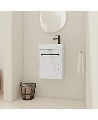 Sillysis 16 Inch Wall Mounted Bathroom Vanity with Ceramic Sink, Soft Close Door, Modern Floating Cabinet for Small Spaces
