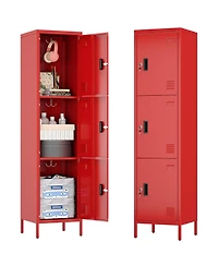 Boyel Living Metal Locker with Hooks and Ventilation, Lockable Storage Cabinet with Keys and Card Slot for Gym School Office