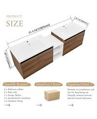 Sillysis Inch Wall Mounted Double Bathroom Vanity with Dual Resin Sinks and Open Storage Shelves for Modern Master Bath