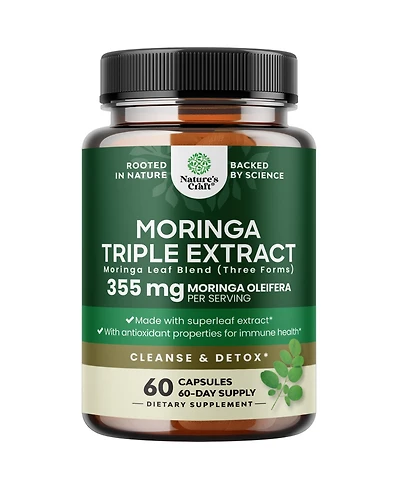 Nature's Craft Moringa Capsules Triple Extract Immune and Oxidative Stress Support, Non Gmo 60 Capsules
