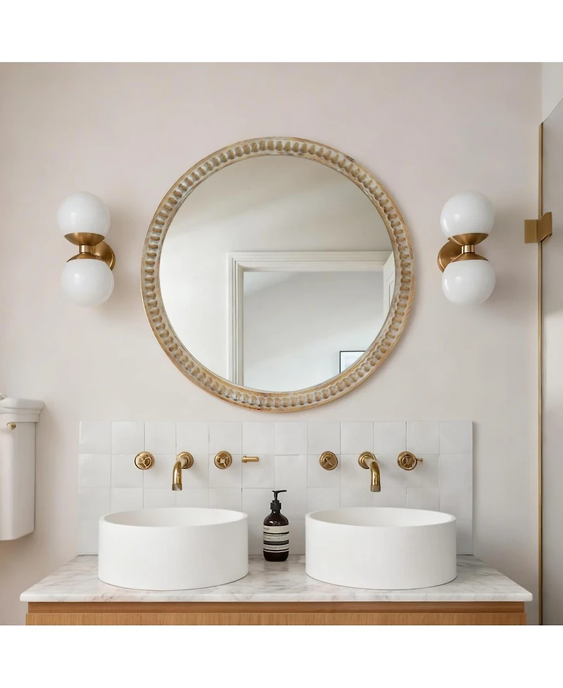 Laoties Modern Round Decorative Wall Mirror with Beaded Frame for Bathroom, Living Room, Entryway