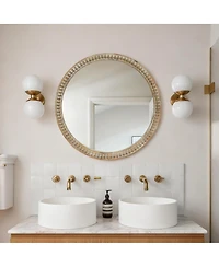 Laoties Modern Round Decorative Wall Mirror with Beaded Frame for Bathroom, Living Room, Entryway