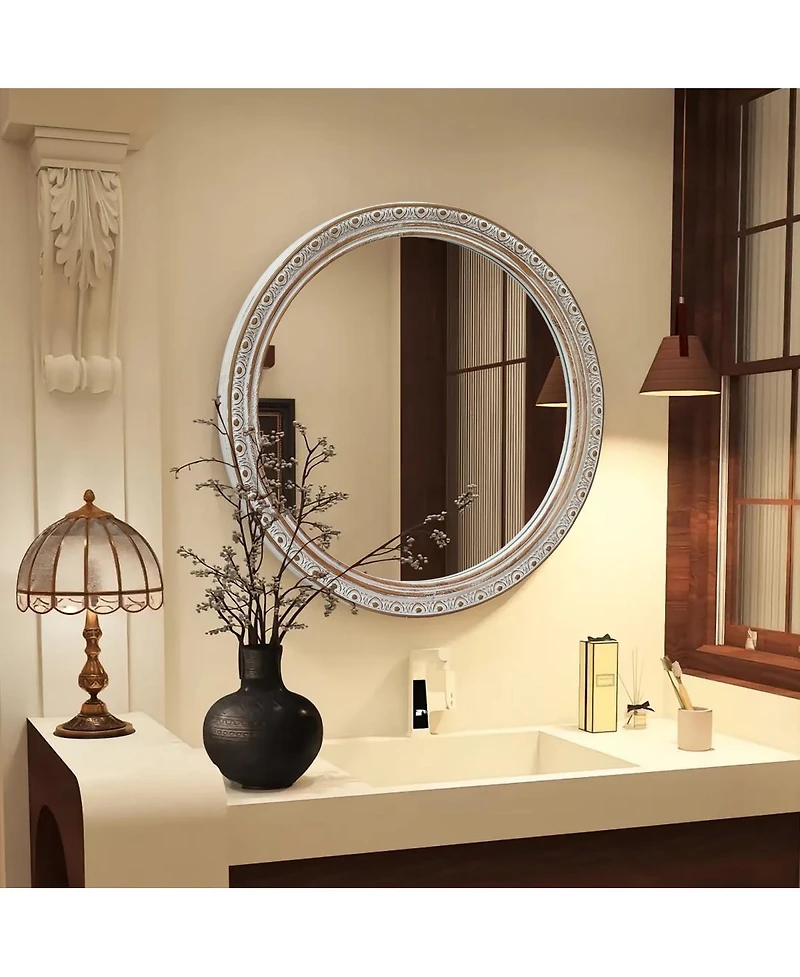 Laoties Classic Round Wall Mirror, Distressed Silver Gold Finish Decorative Mirror for Living Room and Hallway