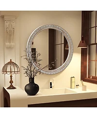 Laoties Classic Round Wall Mirror, Distressed Silver Gold Finish Decorative Mirror for Living Room and Hallway
