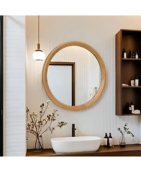 Laoties Round Bathroom Vanity Mirror with Natural Wood Frame for Bedroom, Entryway and Living Room
