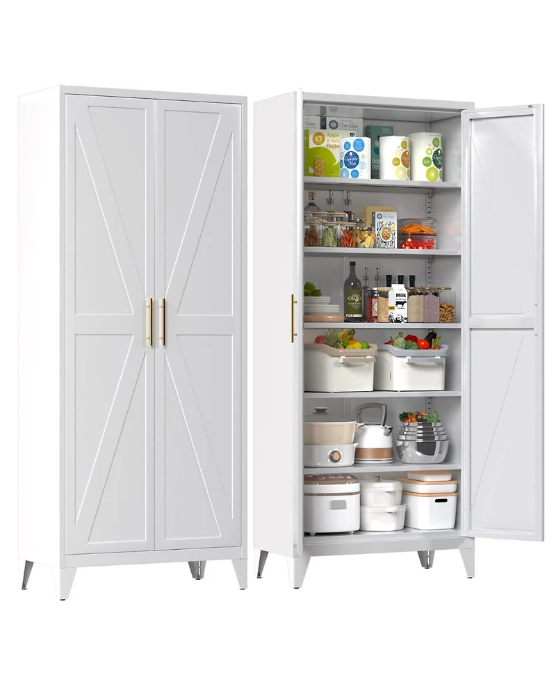 Boyel Living 75" Metal Pantry Cabinet with Doors and Shelves, Tall Kitchen Storage Organizer with Adjustable Shelves