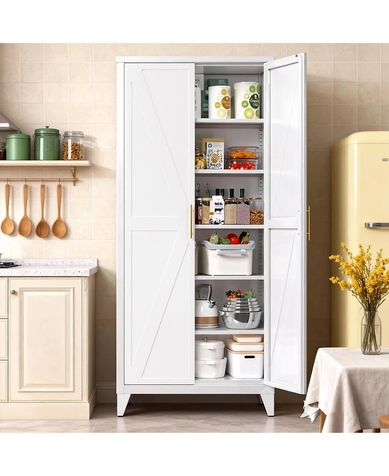 Boyel Living 75" Metal Pantry Cabinet with Doors and Shelves, Tall Kitchen Storage Organizer with Adjustable Shelves