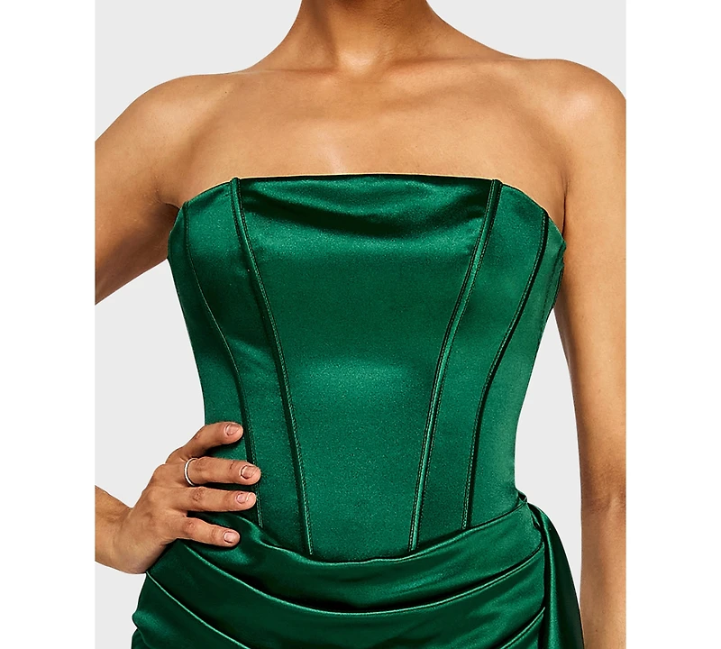 B Darlin Juniors' Strapless Satin Knit Side Drape Dress