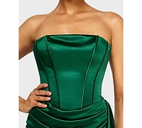 B Darlin Juniors' Strapless Satin Knit Side Drape Dress