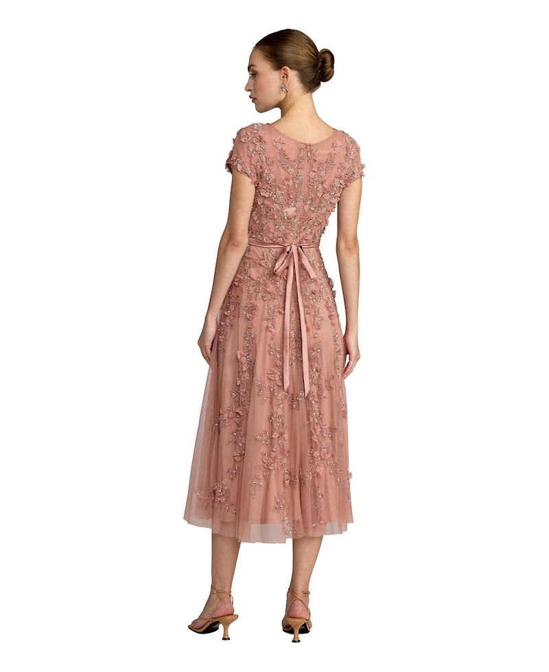 Mac Duggal Women's Floral Embellished Cap Sleeve Midi Dress